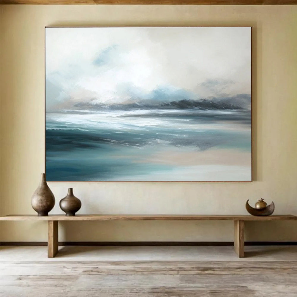 “Misty Sea Horizon in Blues and Grays” - Minimalist Seascape Painting On Canvas PT047