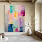 Colorful Translucent Rectangles "Hue Harmony" Abstract Painting On Canvas PS1177