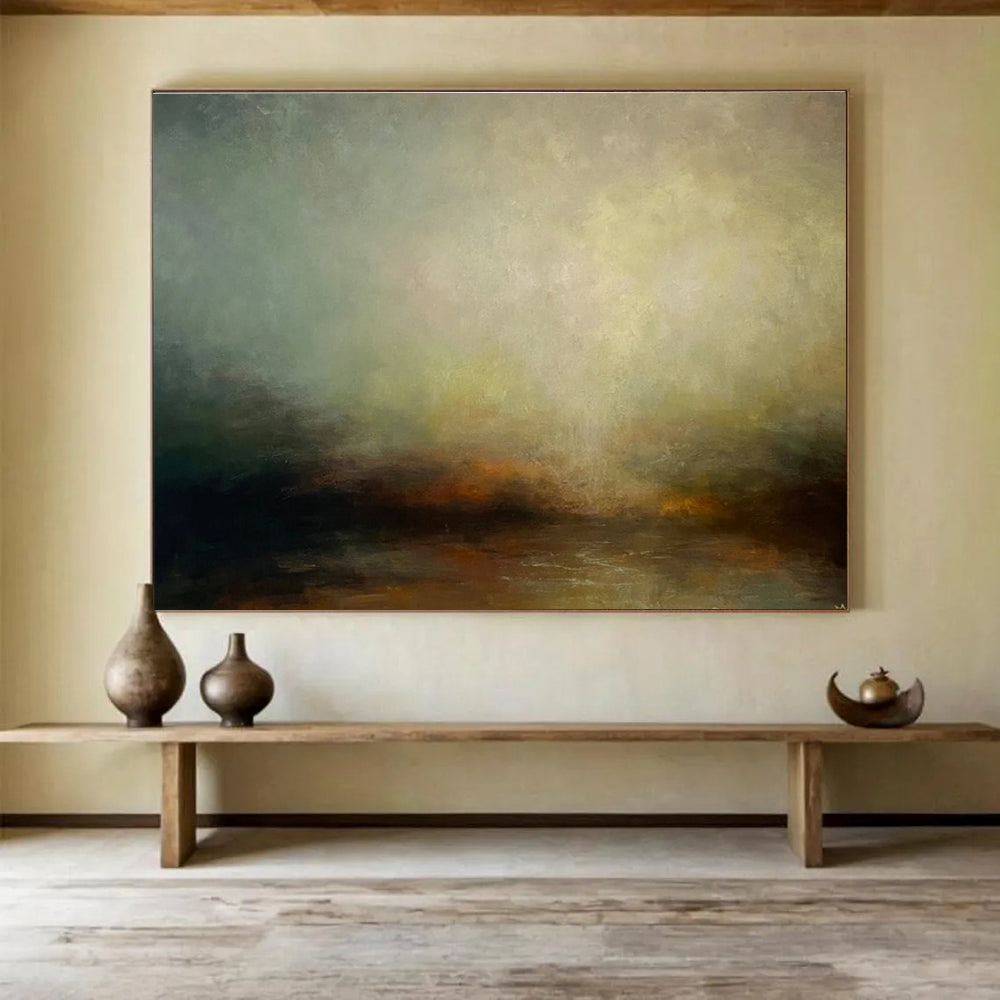 “Muted Color Landscape” - Green, Brown & Gray Landscape, Impressionistic Oil Painting On Canvas DKS773