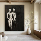 “Abstract Black and White Figures” - Cubist Abstract Painting On Canvas PT1934