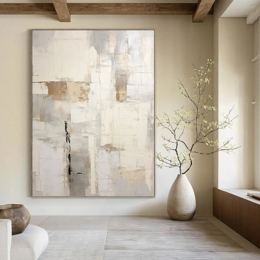 “Neutral - Toned Grid Abstract” - Minimalist Abstract Painting On Canvas PT1255