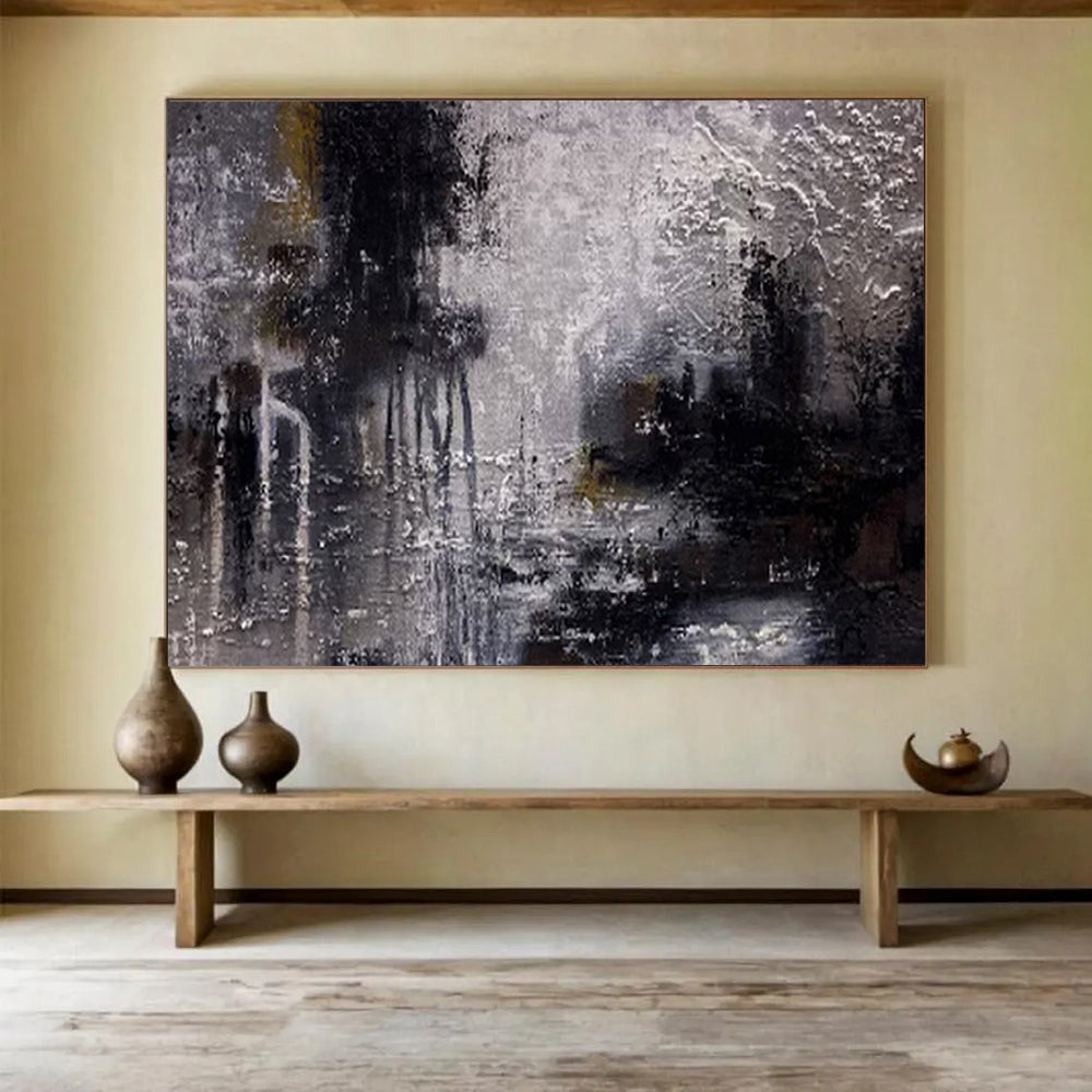 “Abstract Cityscape in Gray” - Abstract, Urban - Styled Painting On Canvas DKS009