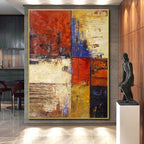 “Color Block Abstract with Rich Reds and Blues” - Geometric Abstract Painting On Canvas PS0289