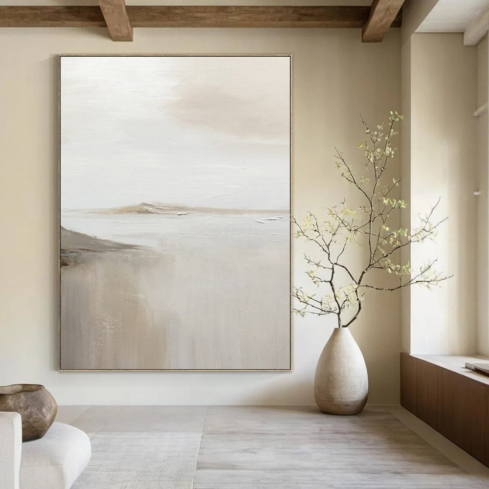 “Soft Neutral Abstract Horizon” - Minimalist Landscape Painting On Canvas DS359