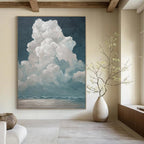 “Cotton Clouds Over Sea” - White, Teal, Sky & Ocean Painting On Canvas PT1459