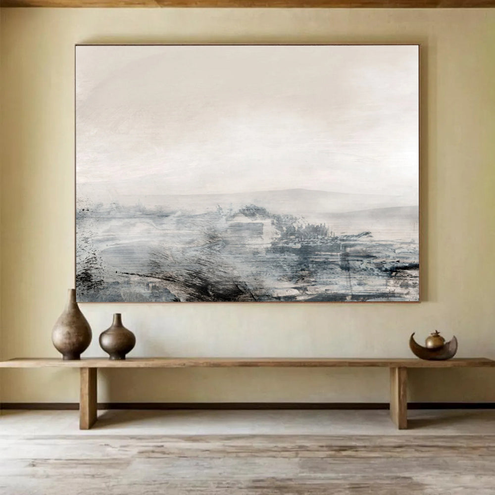 “Minimalist Gray and White Abstract Horizon” - Calm Abstract Painting On Canvas PT136