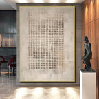 “Beige - Gray Grid Abstract” - Minimalist Abstract Painting On Canvas PS0091