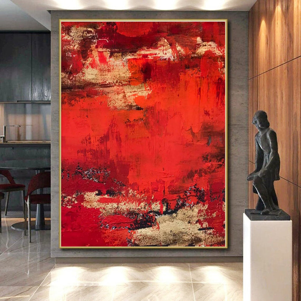 “Red - Gold Textured Abstraction” - Red, Gold, Black Abstract Painting On Canvas PS0472