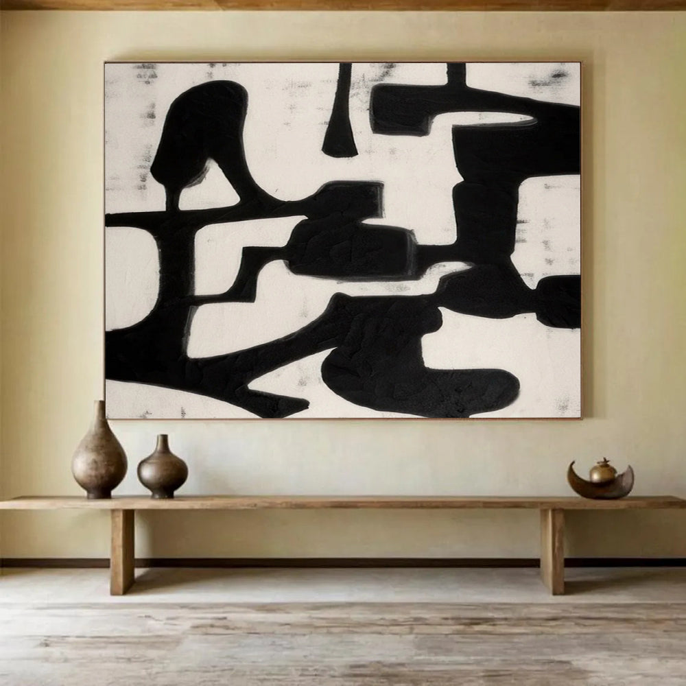 “Bold Black and White Shapes” - Minimalist Abstract Painting On Canvas PT063
