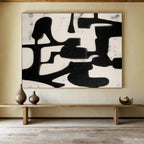 “Bold Black and White Shapes” - Minimalist Abstract Painting On Canvas PT063