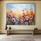 “Pink Wildflowers in Bloom” - Impasto Oil Painting on Canvas DKS903
