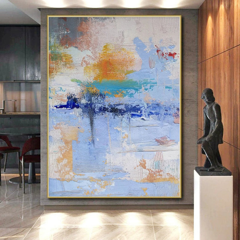 “Soft Blue - Orange Abstract Blend” - Gentle Abstract Painting On Canvas PS0224