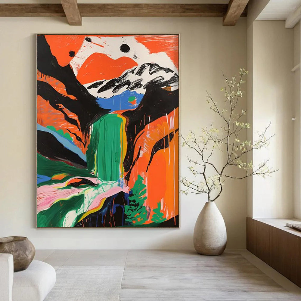 Colorful Canyon: Waterfall of Dreams Painting On Canvas DS105