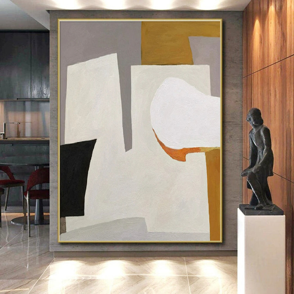 “Pastel Geometric Mix” - Gray, White, Orange, Purple Abstract Geometric Painting On Canvas PS0655