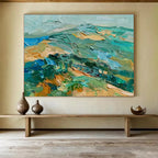 Textured Landscape in Greens and Blues - Impasto Landscape Painting On Canvas DKS341