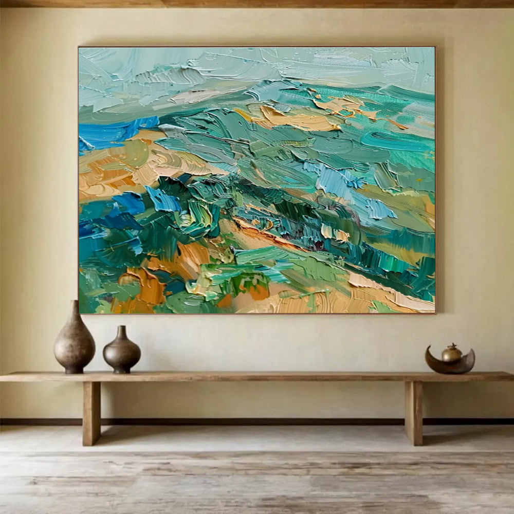 Textured Landscape in Greens and Blues - Impasto Landscape Painting On Canvas DKS341