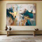 “Teal - Gold Abstract Shapes” - Rich Tones “Opulent Waves” Painting On Canvas PT1632