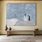 “Solitude by the Water” - Whimsical Figurative Painting On Canvas DKS423