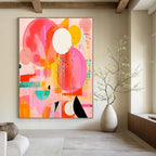 Bold Pink, Orange, and Circles "Pop Play" Abstract Painting On Canvas PS1181