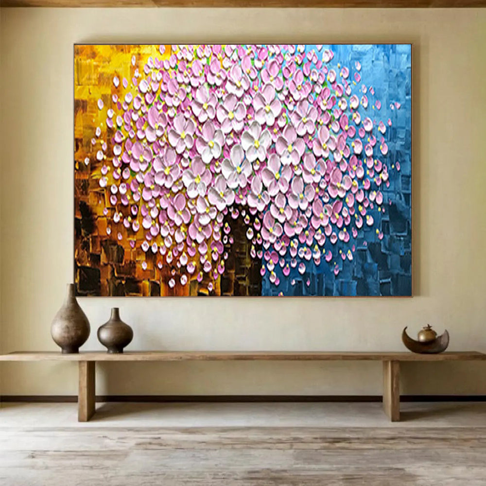 “Pink Blossom Tree” - Textured Floral Painting On Canvas PT231