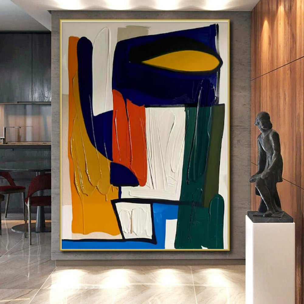 “Bold Color Blocks” - Multicolor, Blue, Orange, Green Abstract Geometric Painting On Canvas PS0627