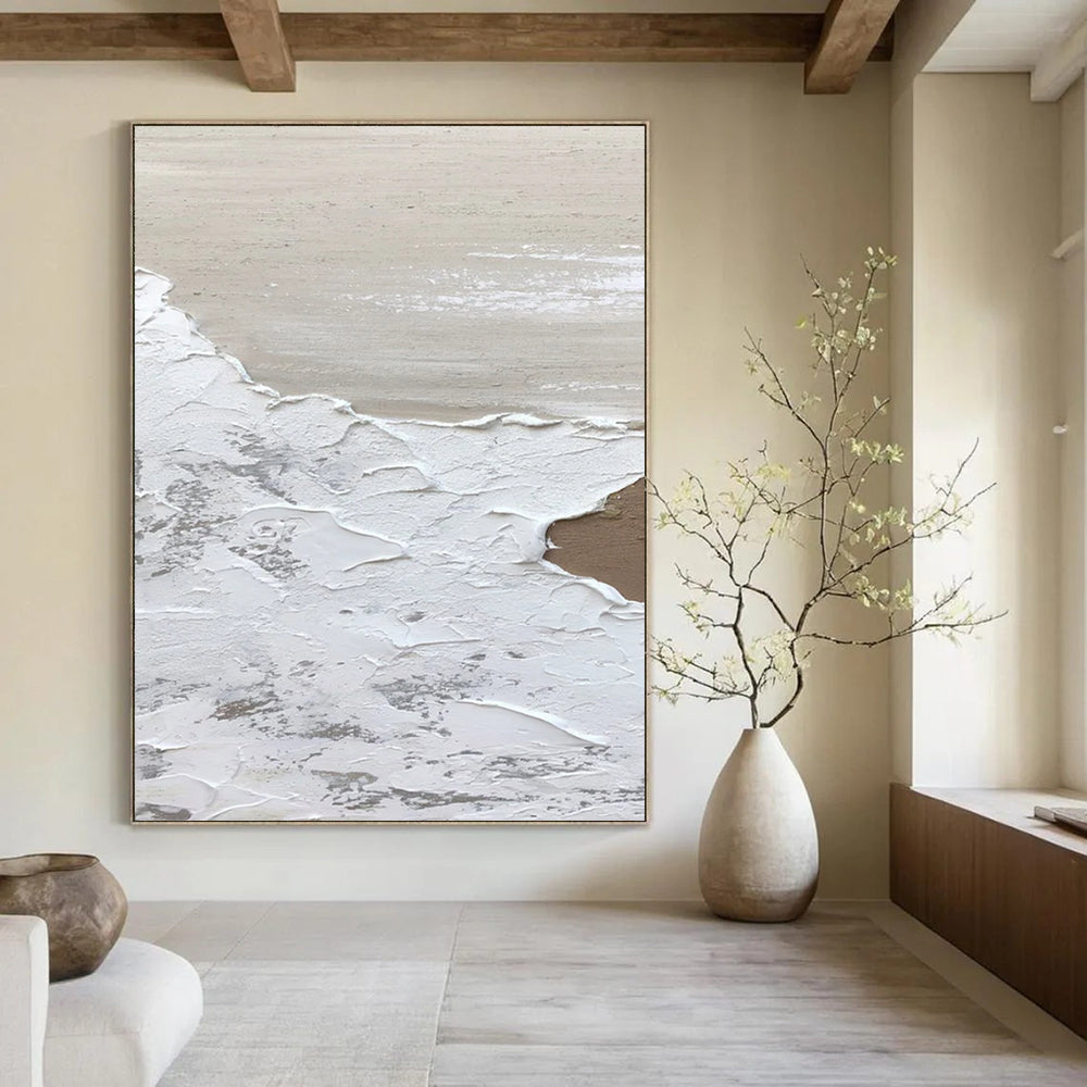 “White and Beige Textured Layers” - Layered Abstract Painting On Canvas DS374