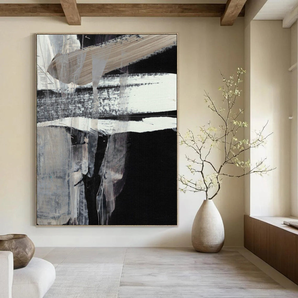 “Monochrome Drip Textures” - Black & White Contrast with Dripping Effects Painting On Canvas DS193