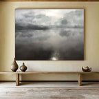 “Monochrome Cloudy Lake Reflection” - Minimalist Landscape Painting On Canvas PT124