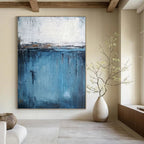 “Blue and White Abstract Horizon” - Minimalist, Serene - Styled Painting On Canvas PT1558