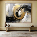“Gold - Black - White Swirls” - Metallic Accents “Gilded Motion” Painting On Canvas PT1627