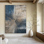 Blue - Gray - Gold Abstract Burst Painting On Canvas DS119