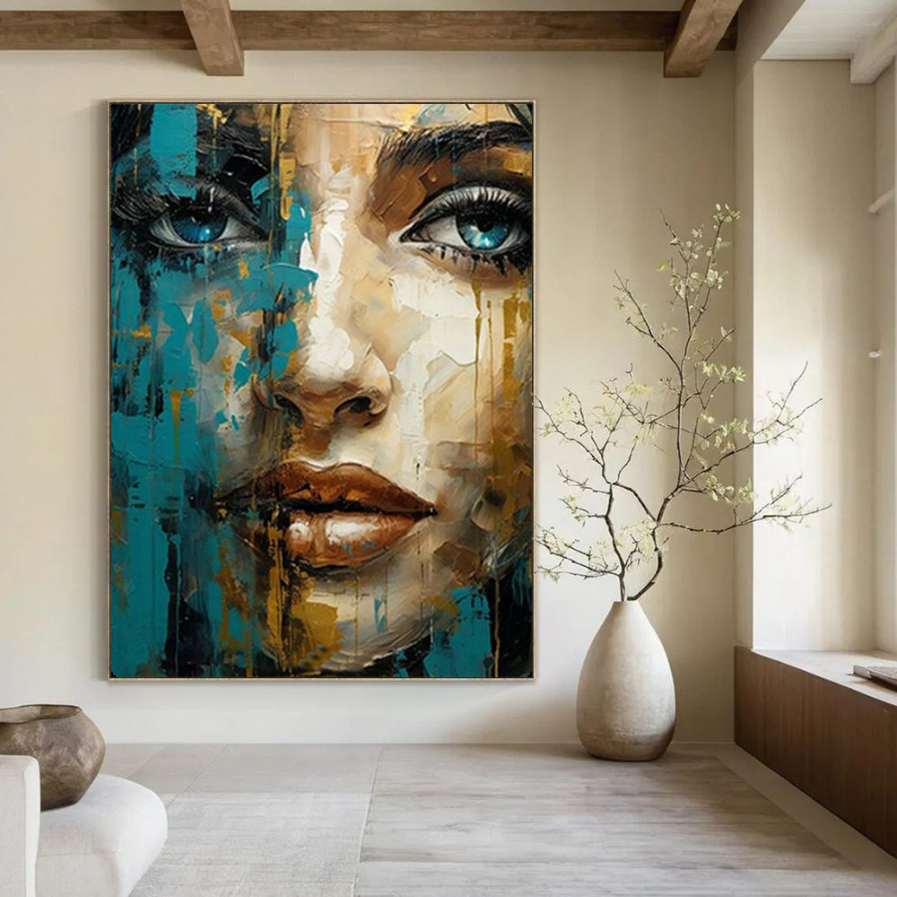 Blue & Gold Abstract Portrait, Klimt - Inspired Ornamentation, Portrait Painting On Canvas PT2132