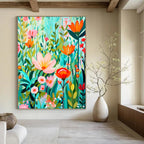 “Colorful Floral Meadow” - Modern, Whimsical - Styled Painting On Canvas PT1595