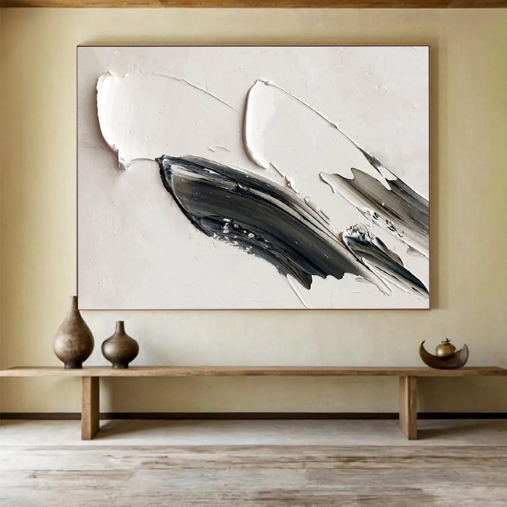 “Black - White Textured Strokes” - Minimalist Oil Painting on Canvas DKS908