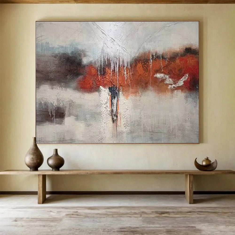 “Red - Grey Dripping Emotion” Abstract Painting On Canvas DKS299