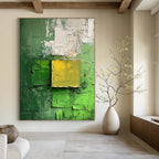 “Green - Yellow Textured Squares” - Abstract Expressionist Painting On Canvas DS029