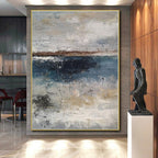 “Gray - Blue Coastal Abstraction” - Gray, Blue, Brown Abstract Painting On Canvas PS0471