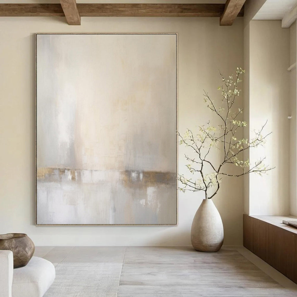 Beige, Gray, Gold with Subtle Gradients "Soft Horizons" Abstract Painting On Canvas PS1299