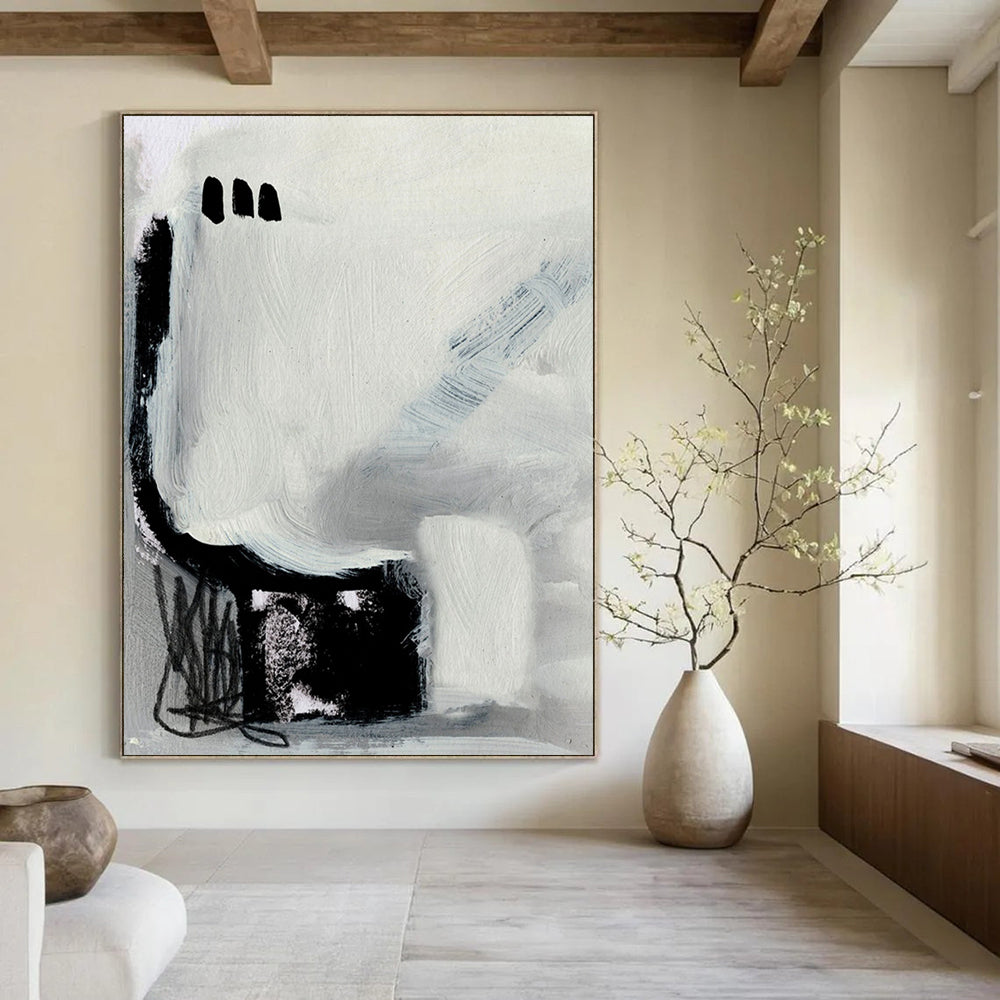 “Abstract Black Forms” - Bold Shapes & Scribbled Details Painting On Canvas DS205