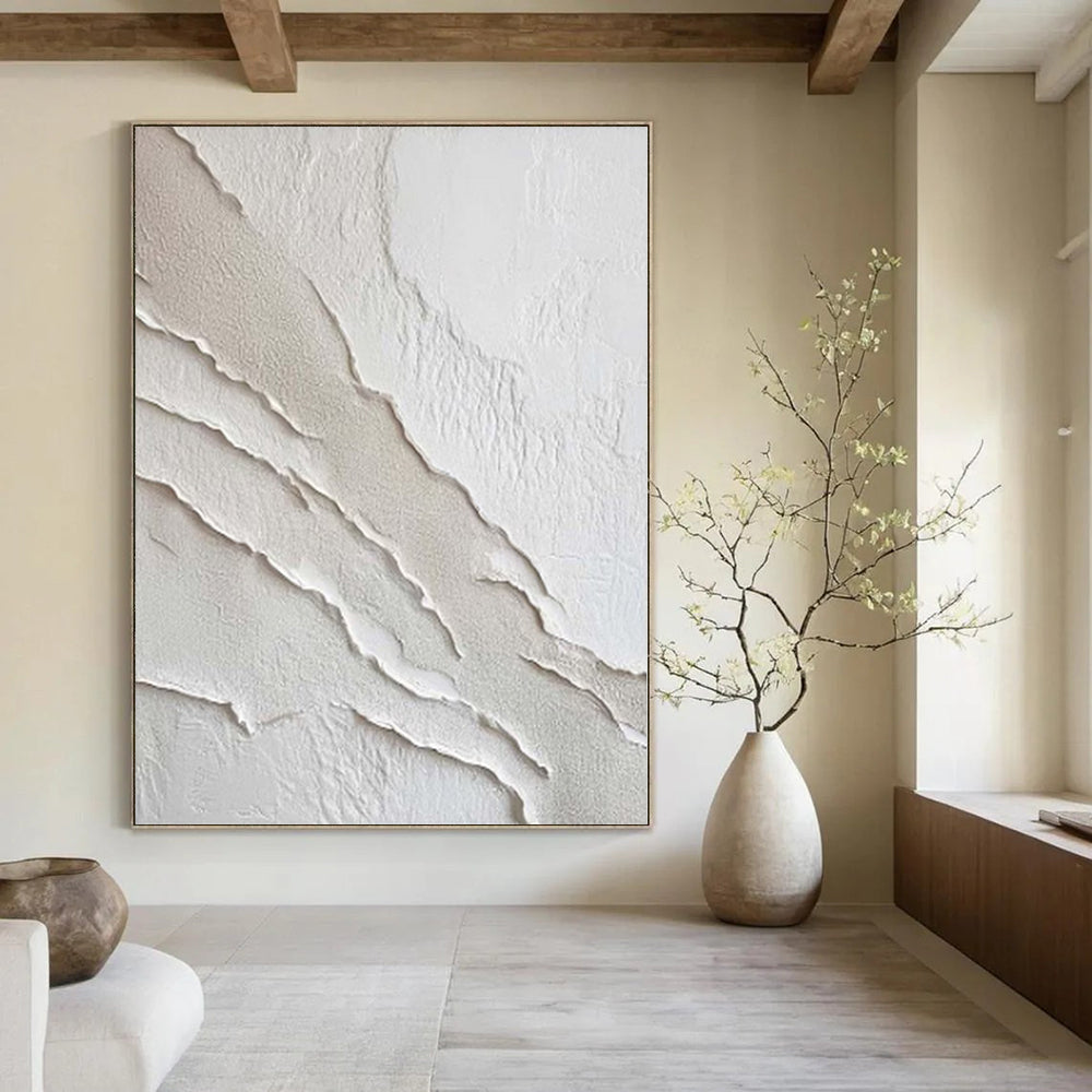 “White Textured Abstract” - Subtle Abstract Painting On Canvas PS0172