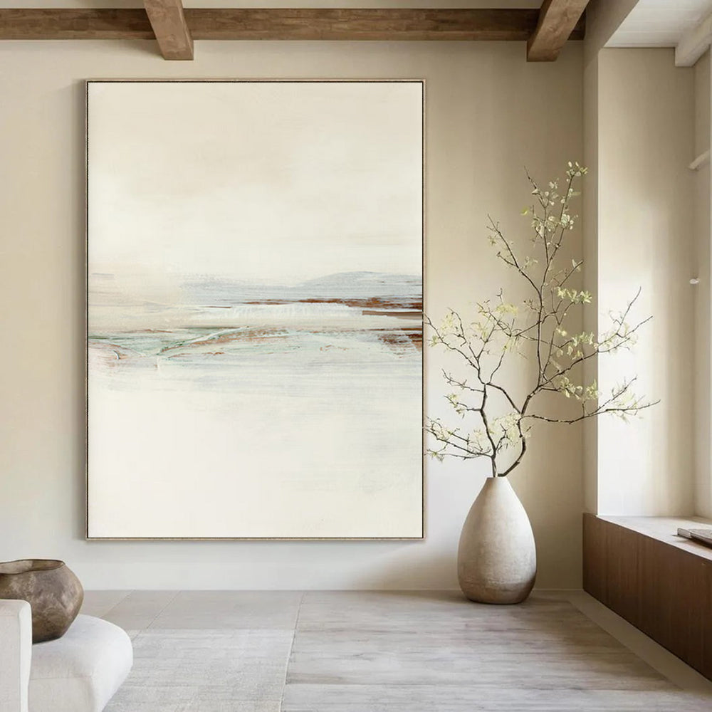 “Neutral Tones Abstract Landscape” - Beige, Gray & Subtle Greens Painting On Canvas DS224