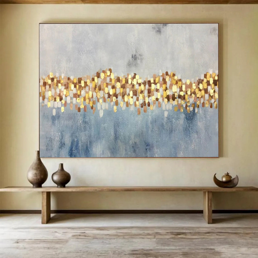 “Gold - Dotted Blue Abstract” Abstract Painting On Canvas DKS164