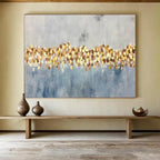 “Gold - Dotted Blue Abstract” Abstract Painting On Canvas DKS164
