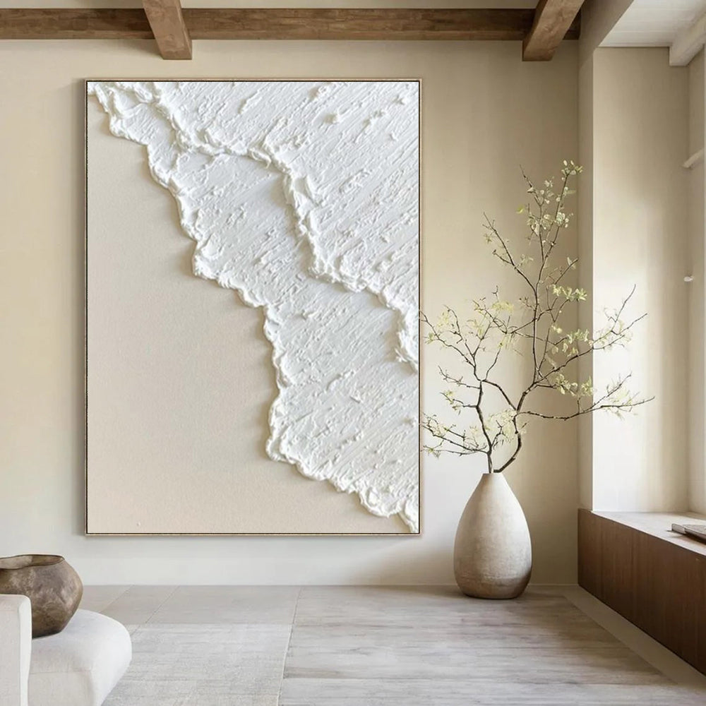 “White Textured Minimalist” - Serene Abstract Painting On Canvas PS0170