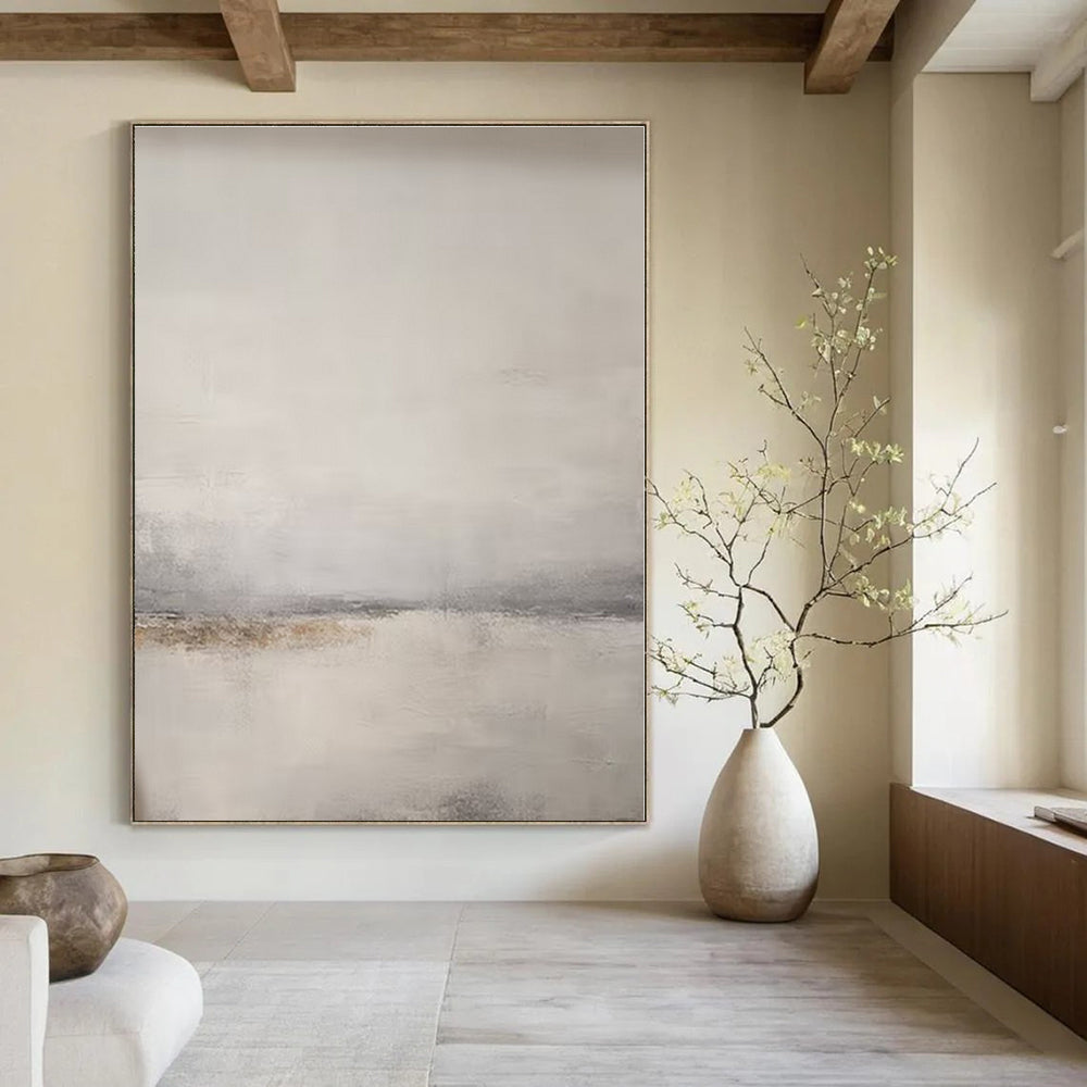 Soft Gray, Beige with Subtle Layers "Muted Horizon" Abstract Painting On Canvas PS1376