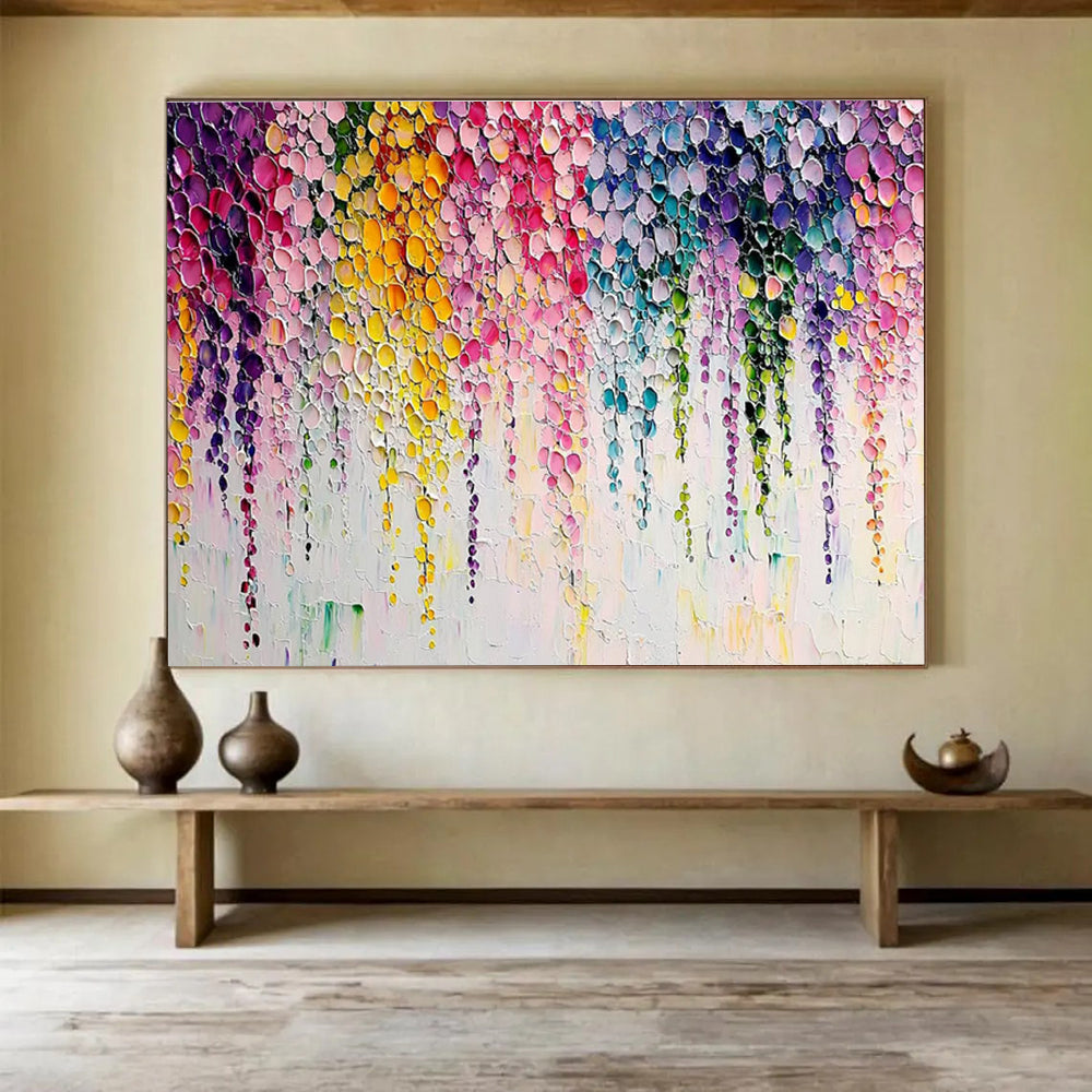 “Rainbow - Drip Floral Cascade” - Abstract Acrylic Painting on Canvas DKS905