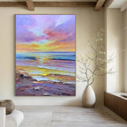 “Colorful Sunset Beach - Vivid Hues & Coastal Scene” Painting On Canvas DS261