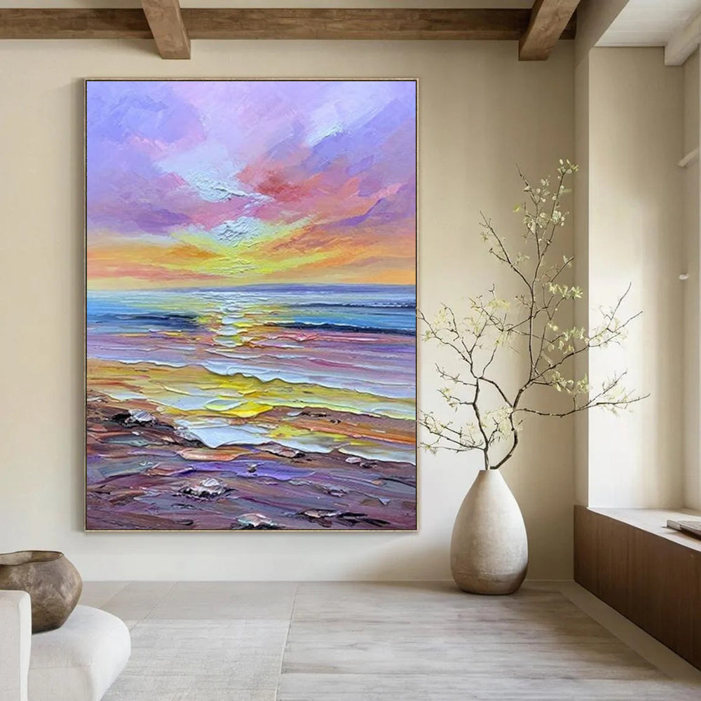 “Colorful Sunset Beach - Vivid Hues & Coastal Scene” Painting On Canvas DS261
