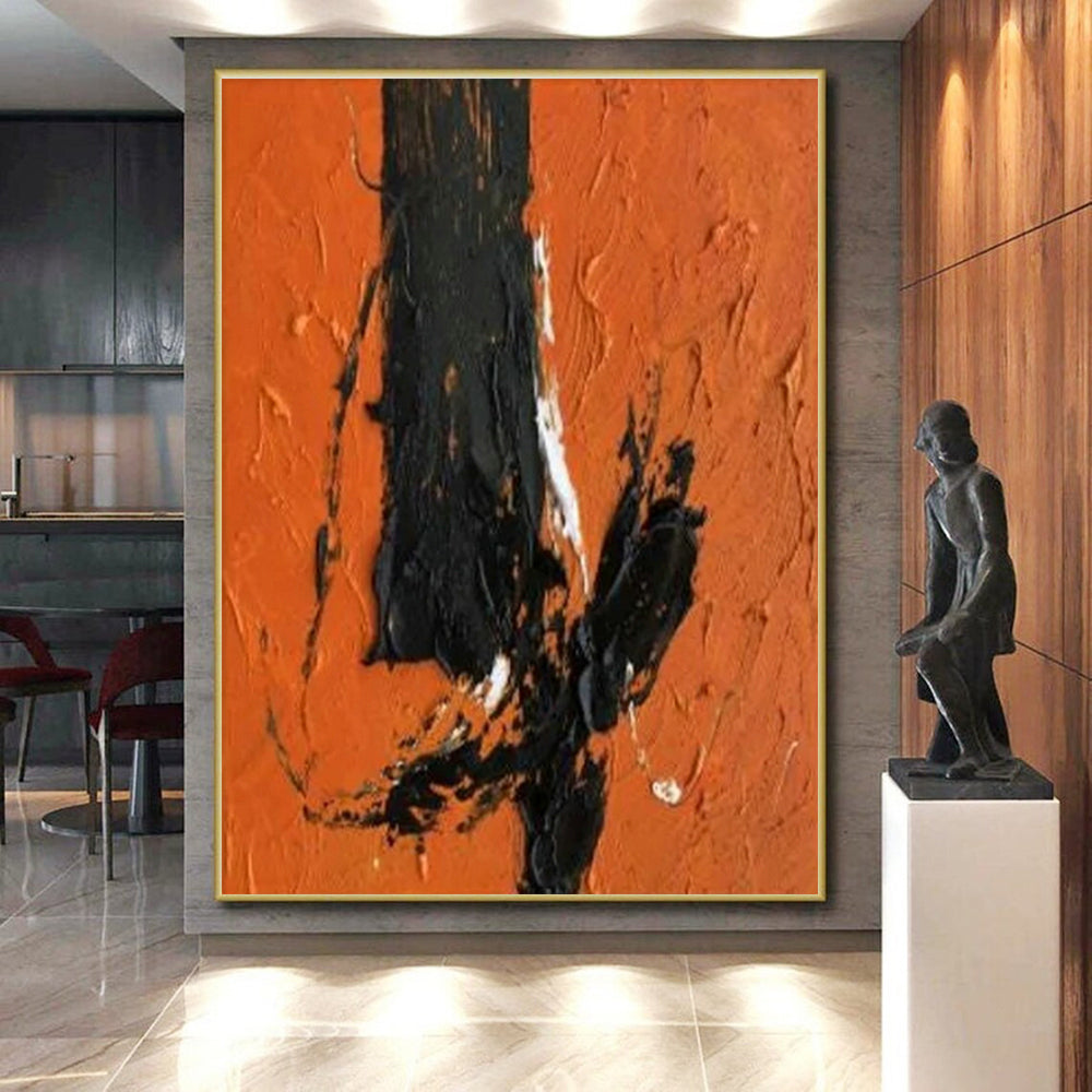 “Orange - Black Gestural” - Orange, Black Abstract Expressionist Painting PS0604