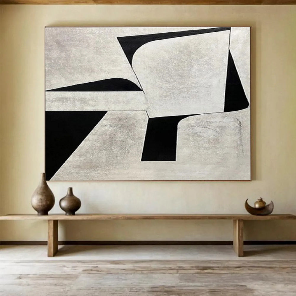 “Monochrome Geometric Abstraction” - Abstract Painting on Canvas, Suits Studio & Hallway DKS582